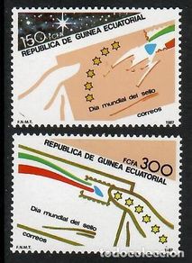 Selos: GUINEA ECUATORIAL. Día Mundial del Sello 1987. Edifil 94-95. Nuevos*** sin fijasellos.